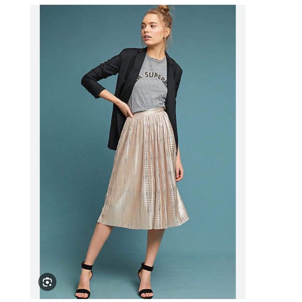 Sabina Musayev Cassia pleated midi skirt champagne silver foil pattern size 2